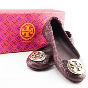 NEW! TORY BURCH QUILTED MINNIE FLATS IN MARABEC